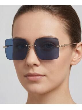 New Salvatore Ferragamo SF311S 743 Blue Square Rimless Women Sunglasses